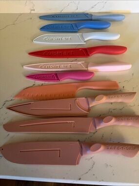 Cuisinart & Safe-T- Grip 10-Piece Knife Set Ceramic Coated Blue,Red ,Yellow pink